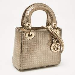 مملوكة مسبقًا Dior Gold Microcannage Patent Leather Mini Lady Dior Tote
