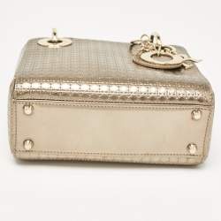 مملوكة مسبقًا Dior Gold Microcannage Patent Leather Mini Lady Dior Tote