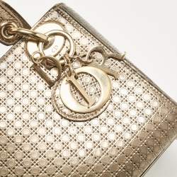 مملوكة مسبقًا Dior Gold Microcannage Patent Leather Mini Lady Dior Tote