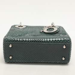 Pre Owned Dior Green Python Mini Lady Dior Chain Tote