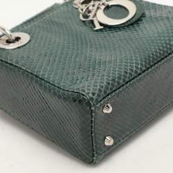 Pre Owned Dior Green Python Mini Lady Dior Chain Tote