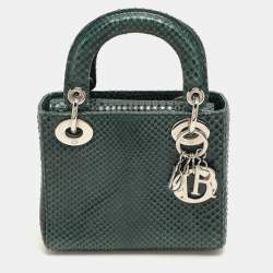 Pre Owned Dior Green Python Mini Lady Dior Chain Tote