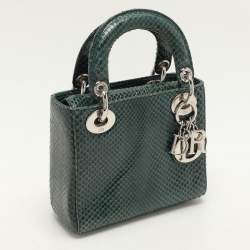 Pre Owned Dior Green Python Mini Lady Dior Chain Tote