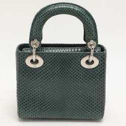 Pre Owned Dior Green Python Mini Lady Dior Chain Tote