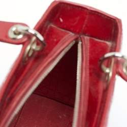 Pre Owned Dior Red Cannage Patent Leather Medium Lady Dior Tote