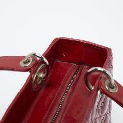 Pre Owned Dior Red Cannage Patent Leather Medium Lady Dior Tote