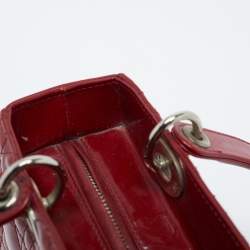 Pre Owned Dior Red Cannage Patent Leather Medium Lady Dior Tote