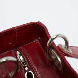 Pre Owned Dior Red Cannage Patent Leather Medium Lady Dior Tote