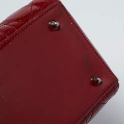 Pre Owned Dior Red Cannage Patent Leather Medium Lady Dior Tote