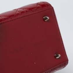 Pre Owned Dior Red Cannage Patent Leather Medium Lady Dior Tote