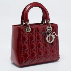 Pre Owned Dior Red Cannage Patent Leather Medium Lady Dior Tote