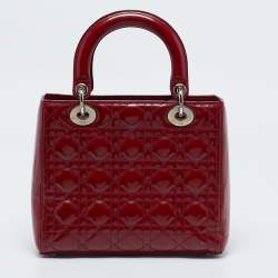 Pre Owned Dior Red Cannage Patent Leather Medium Lady Dior Tote