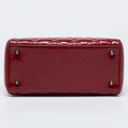 Pre Owned Dior Red Cannage Patent Leather Medium Lady Dior Tote