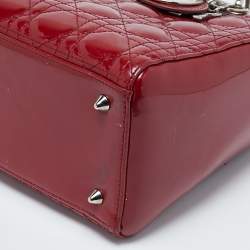 Pre Owned Dior Red Cannage Patent Leather Medium Lady Dior Tote