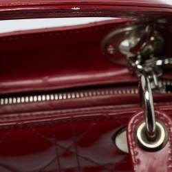 Pre Owned Dior Red Cannage Patent Leather Medium Lady Dior Tote