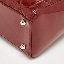 Pre Owned Dior Red Cannage Patent Leather Large Lady Dior Tote