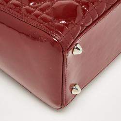 Pre Owned Dior Red Cannage Patent Leather Large Lady Dior Tote