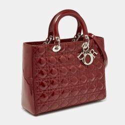 Pre Owned Dior Red Cannage Patent Leather Large Lady Dior Tote