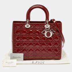 Pre Owned Dior Red Cannage Patent Leather Large Lady Dior Tote