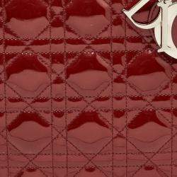 Pre Owned Dior Red Cannage Patent Leather Large Lady Dior Tote