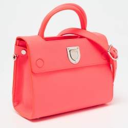 Pre Owned Dior Neon Orange Leather Small Diorever Tote