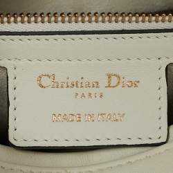 Pre Owned Dior Off White Leather Medium Embroidered Beads Lady Dior Tote