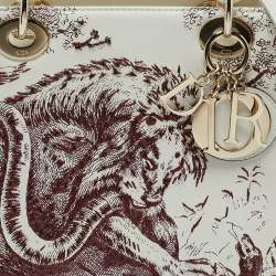 Pre Owned Dior Off White Leather Medium Embroidered Beads Lady Dior Tote