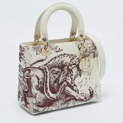 Pre Owned Dior Off White Leather Medium Embroidered Beads Lady Dior Tote