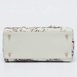 Pre Owned Dior Off White Leather Medium Embroidered Beads Lady Dior Tote