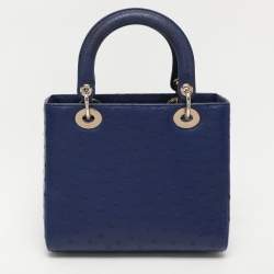 Pre Owned Dior Blue Ostrich Medium Lady Dior Tote