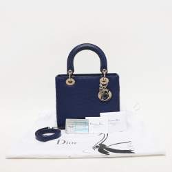 Pre Owned Dior Blue Ostrich Medium Lady Dior Tote