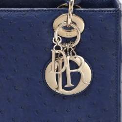 Pre Owned Dior Blue Ostrich Medium Lady Dior Tote