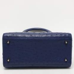 Pre Owned Dior Blue Ostrich Medium Lady Dior Tote