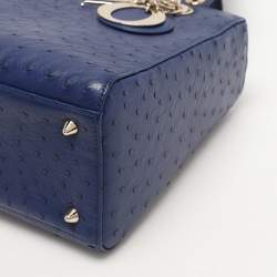 Pre Owned Dior Blue Ostrich Medium Lady Dior Tote