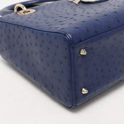 Pre Owned Dior Blue Ostrich Medium Lady Dior Tote