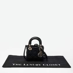 Pre Owned Dior Black Cannage Leather Micro Lady Dior Tote