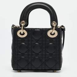 Pre Owned Dior Black Cannage Leather Micro Lady Dior Tote