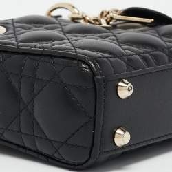 Pre Owned Dior Black Cannage Leather Micro Lady Dior Tote