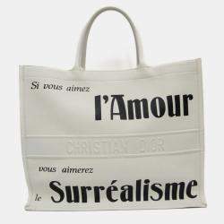 Pre Owned Christian Dior Black White Book Medium Leather Tote Bag