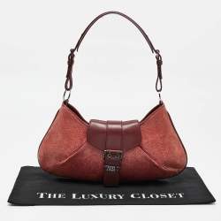 Pre Owned Dior Burgundy Snakeskin and Leather Buckle Flap Shoulder Bag