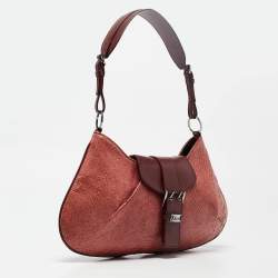 Pre Owned Dior Burgundy Snakeskin and Leather Buckle Flap Shoulder Bag