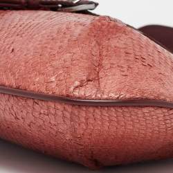 Pre Owned Dior Burgundy Snakeskin and Leather Buckle Flap Shoulder Bag