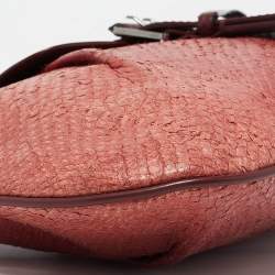 Pre Owned Dior Burgundy Snakeskin and Leather Buckle Flap Shoulder Bag