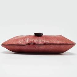 Pre Owned Dior Burgundy Snakeskin and Leather Buckle Flap Shoulder Bag