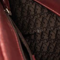 Pre Owned Dior Burgundy Snakeskin and Leather Buckle Flap Shoulder Bag