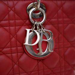 Dior Red Lambskin Leather Large Bicolor Cannage Lady Dior Bag