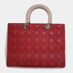 Dior Red Lambskin Leather Large Bicolor Cannage Lady Dior Bag