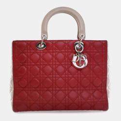 Dior Red Lambskin Leather Large Bicolor Cannage Lady Dior Bag