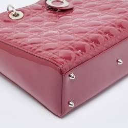 Dior Fuchsia Cannage Patent Leather Large Lady Dior Tote