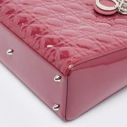 Dior Fuchsia Cannage Patent Leather Large Lady Dior Tote